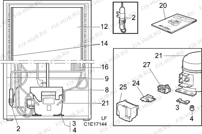 Взрыв-схема холодильника Husqvarna Electrolux QT422RW - Схема узла C10 Cold, users manual